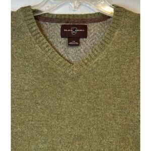 Black Brown 1826 Green w/ Brown Elbow Patch V-neck Sweater Lambs Wool Mens Large